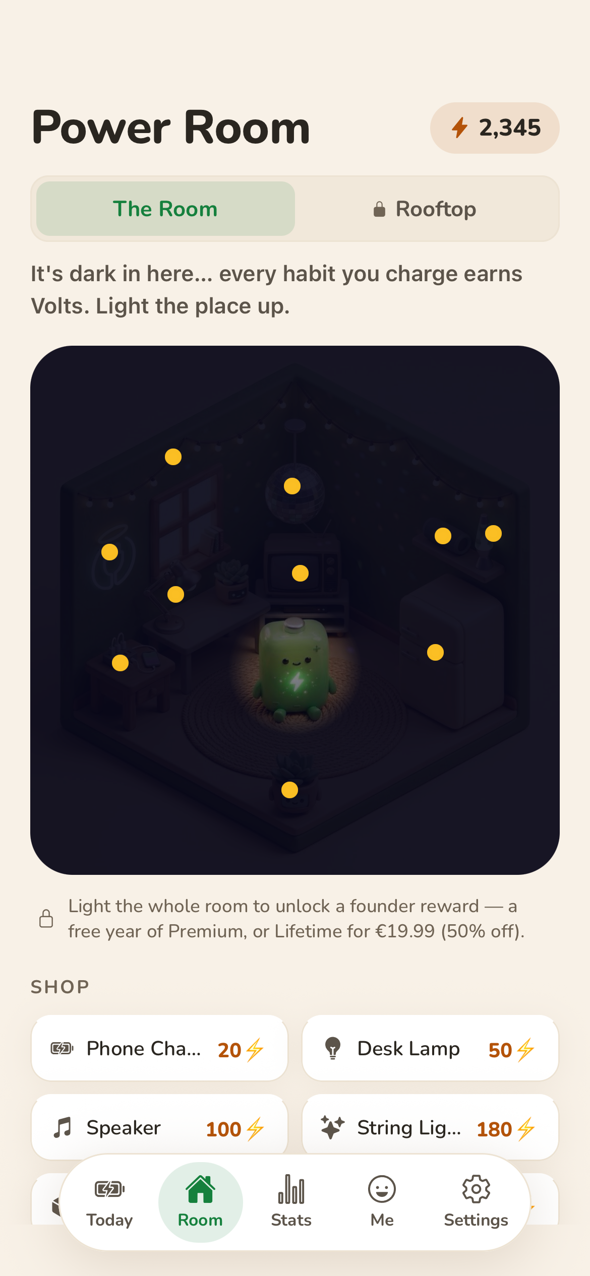Habit Battery — the Power Room you light up with Volts