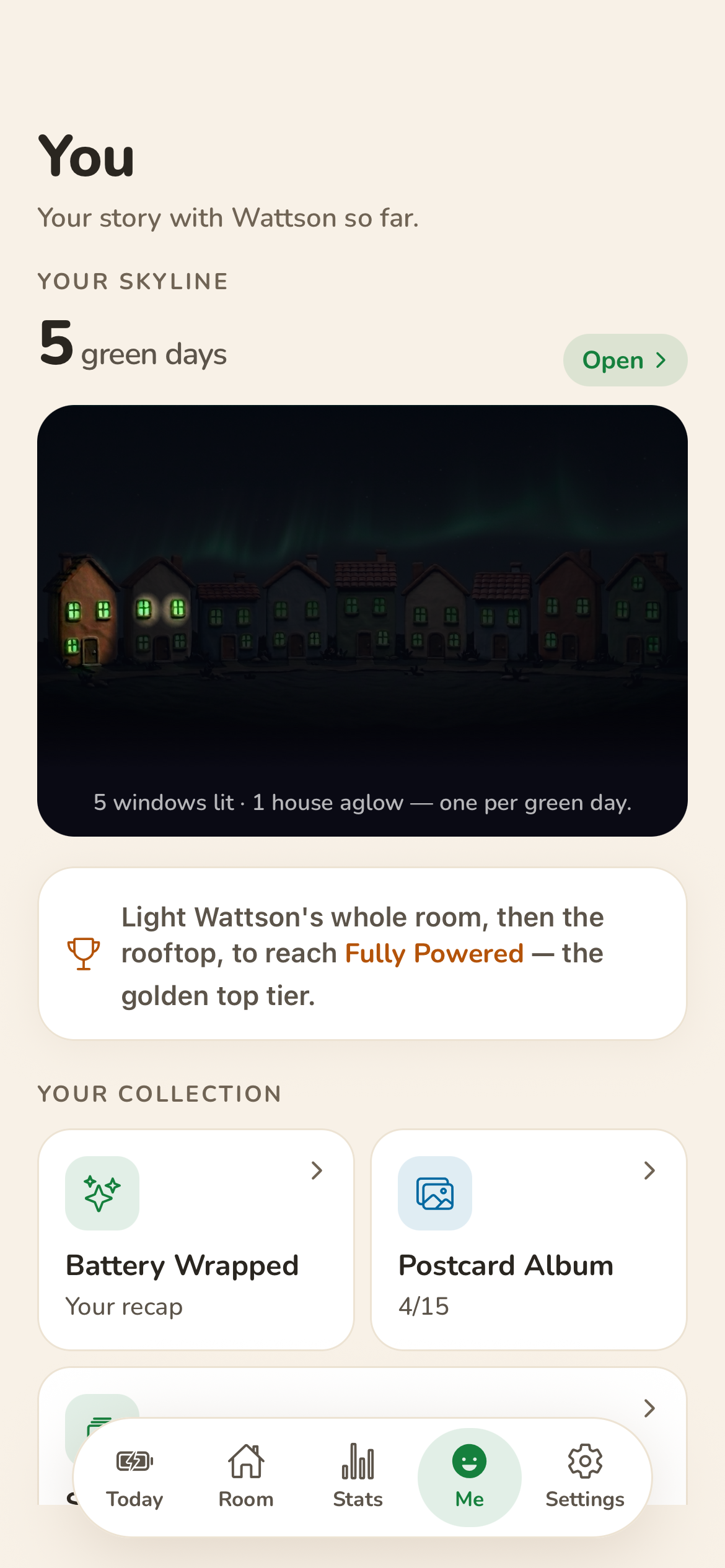 Habit Battery — your night skyline, one window lit for every green day